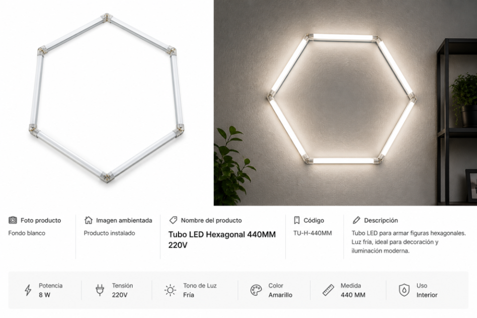 Tubo LED Hexagonal 440MM 220v