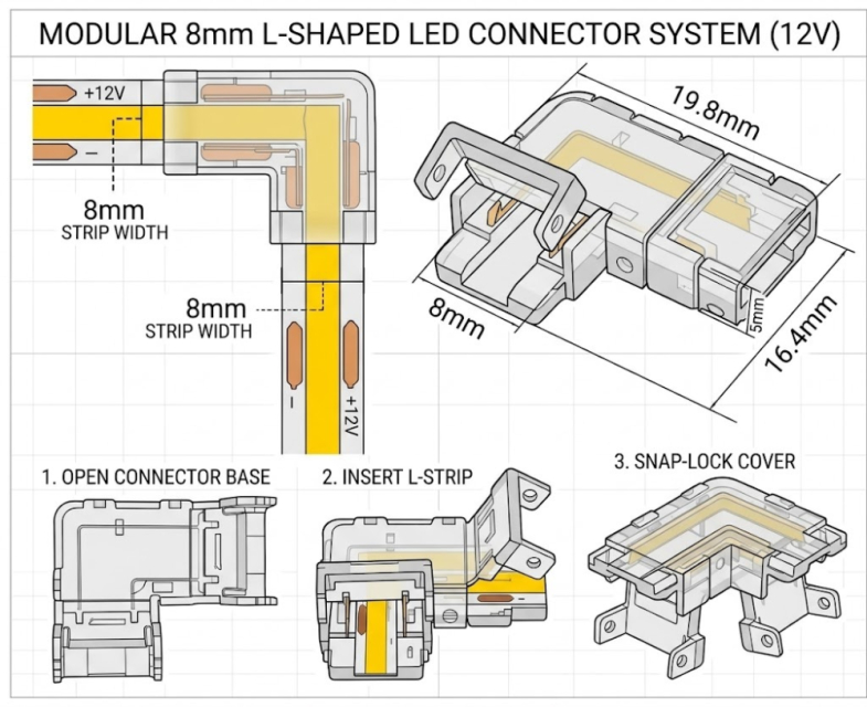conector transparente de 90°