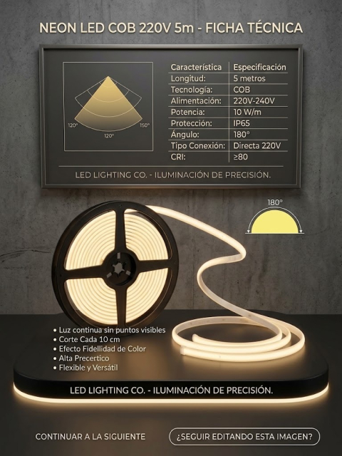 Tira de Neon cob con recubrimiento de pvc 5m